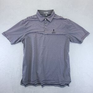 Peter Millar Mens Navy Blue White Striped Short Sleeve Polo Polyester Size XL